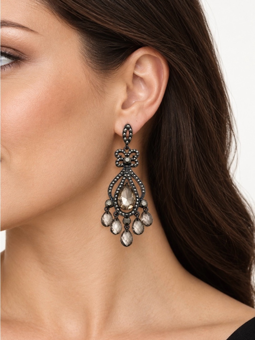 Smoky Crystal Chandelier Goth Glam Statement Earrings - Women Jewelry